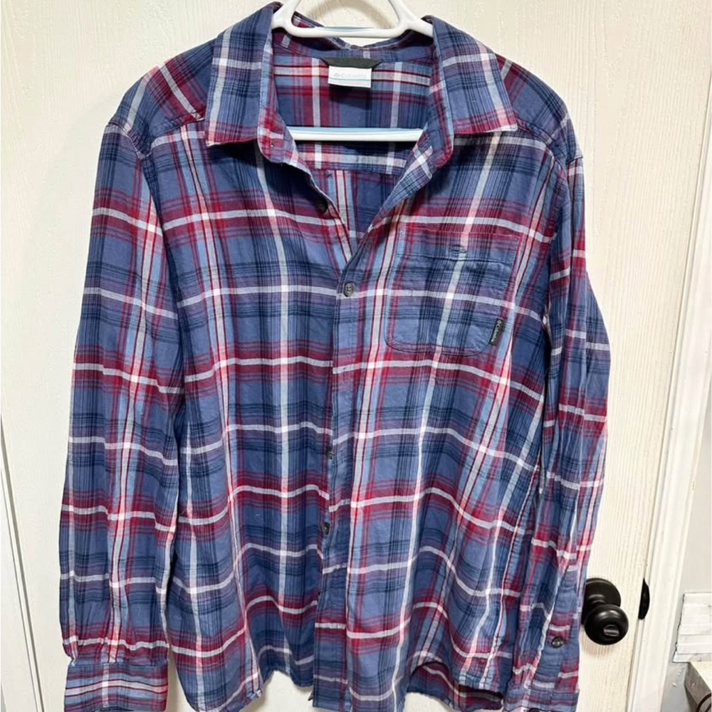 Men's Blue and Red Plaid Shirt